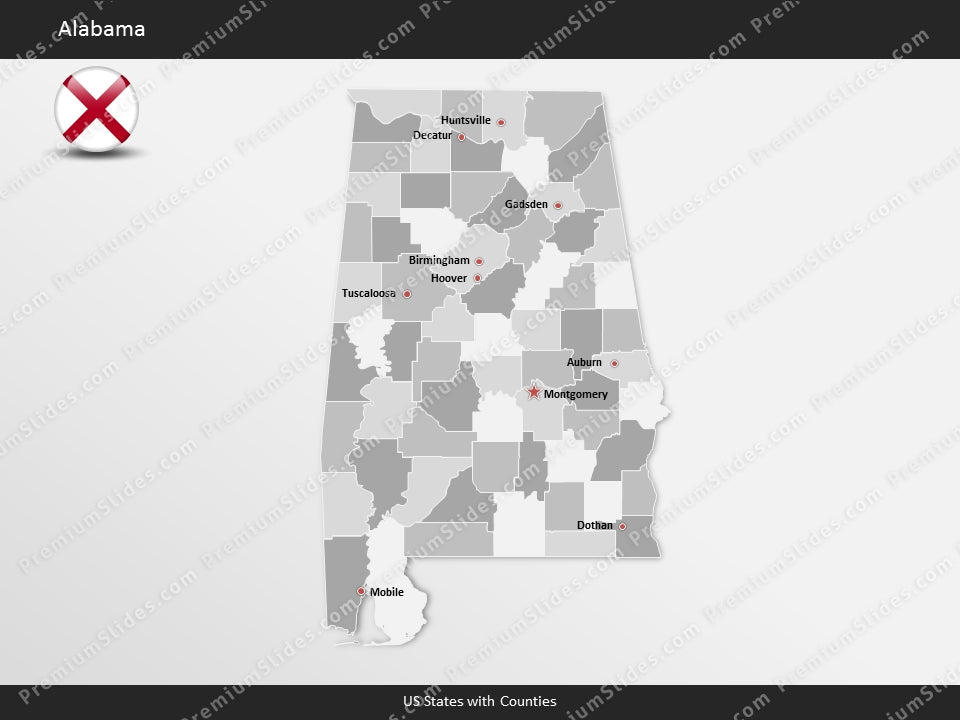 Alabama County Map Template for PowerPoint