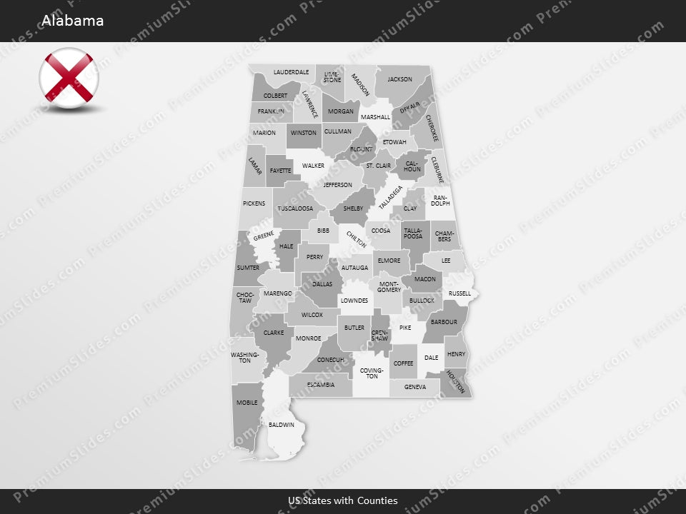 Alabama County Map Template for PowerPoint