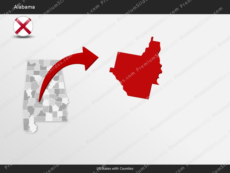 Alabama County Map Template for PowerPoint