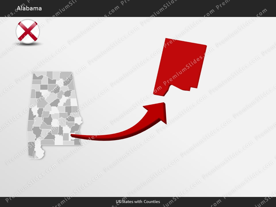 Alabama County Map Template for PowerPoint