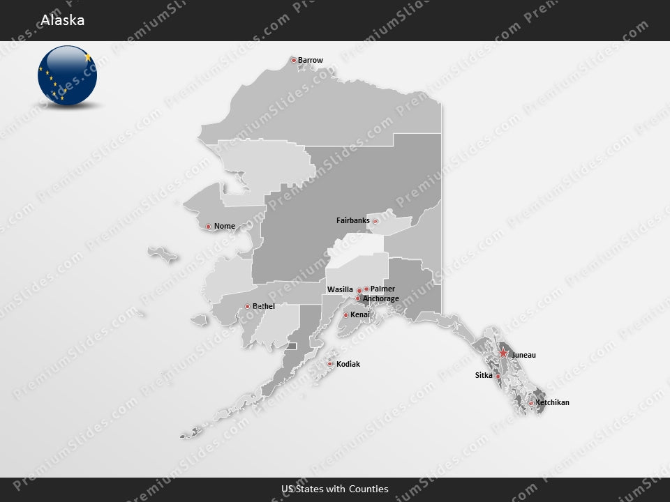 Alaska County Map Template for PowerPoint