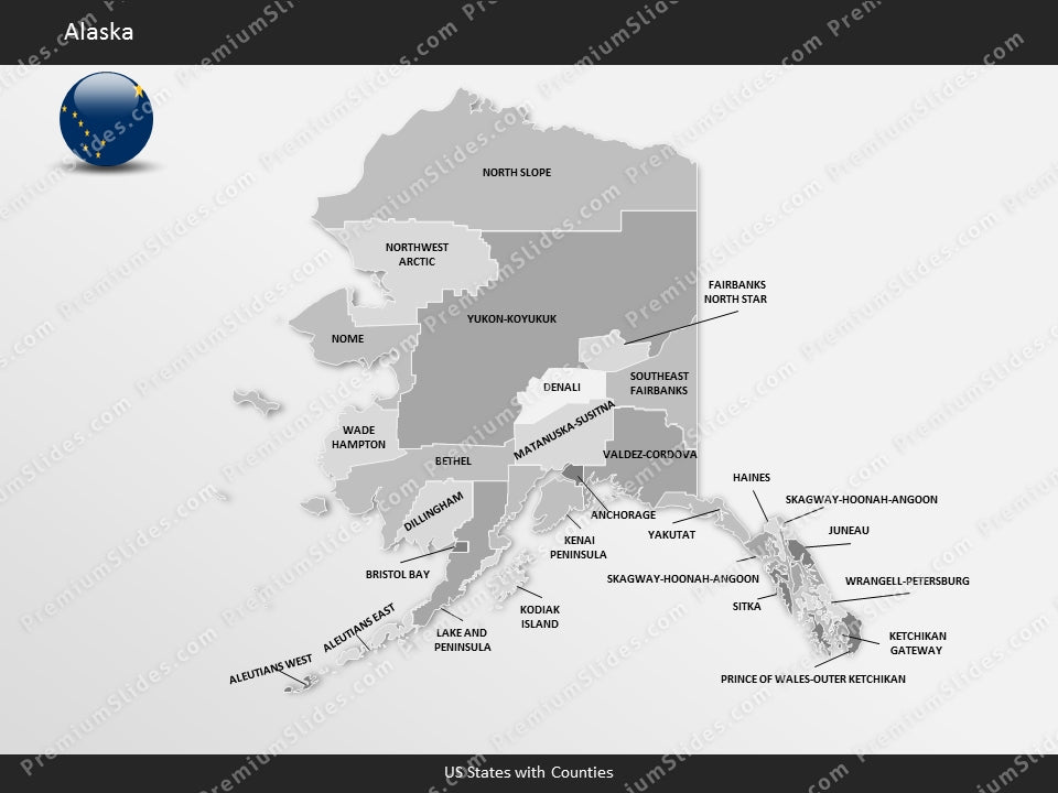 Alaska County Map Template for PowerPoint