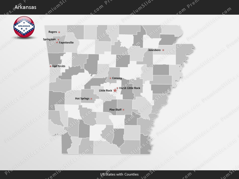 Arkansas County Map Template for PowerPoint