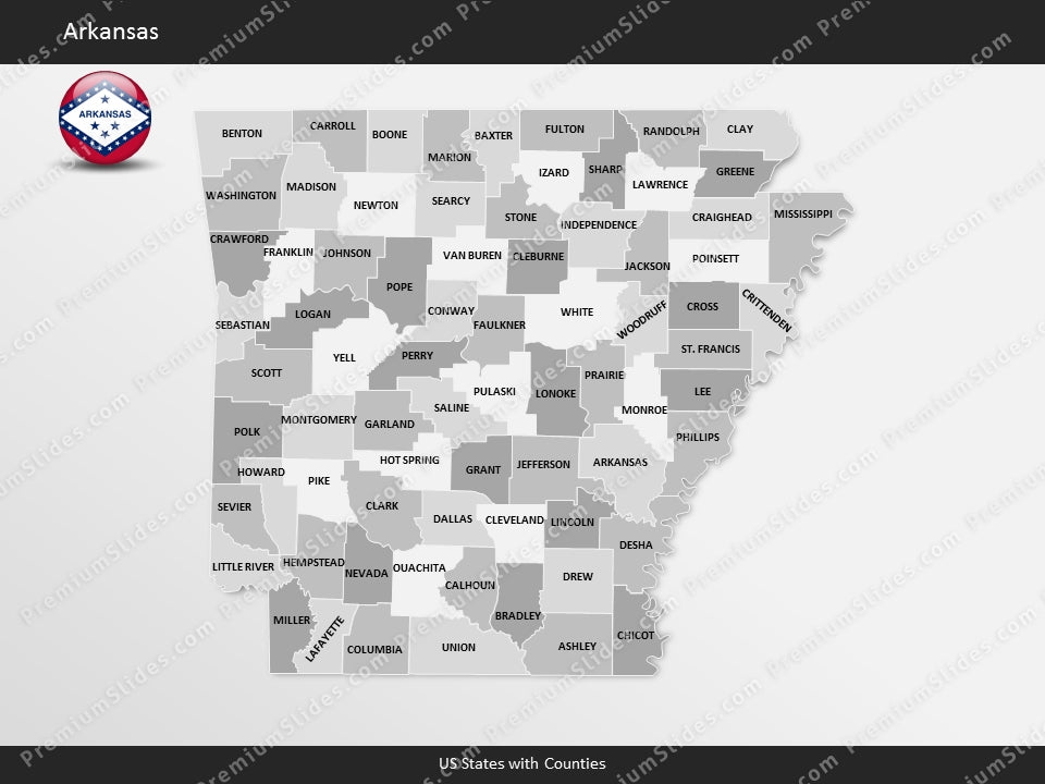 Arkansas County Map Template for PowerPoint