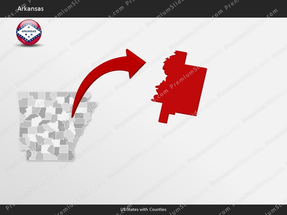 Arkansas County Map Template for PowerPoint