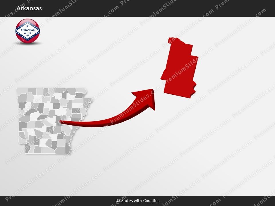 Arkansas County Map Template for PowerPoint