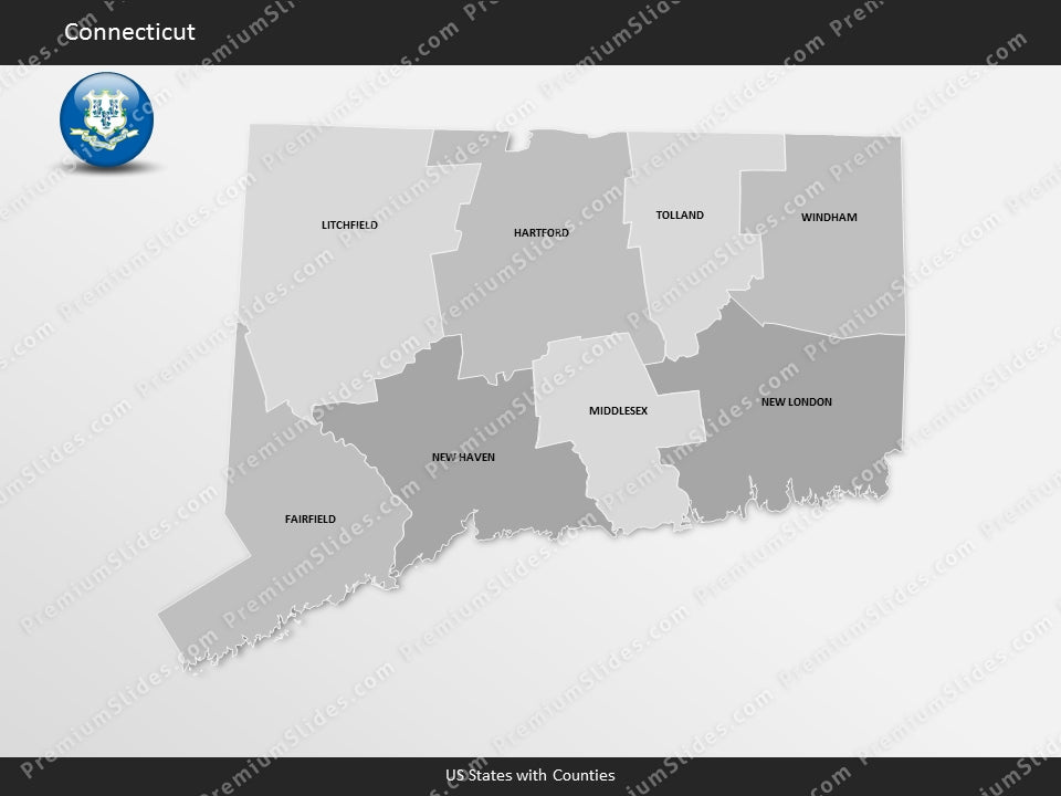 Connecticut County Map Template for PowerPoint