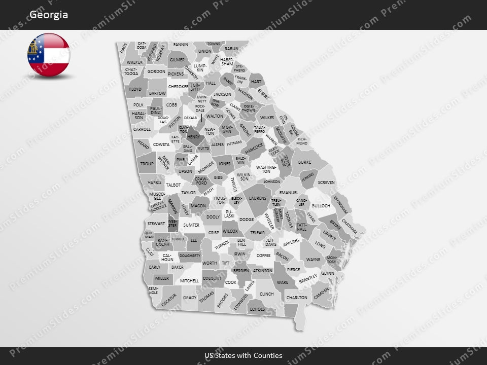 Georgia County Map Template for PowerPoint