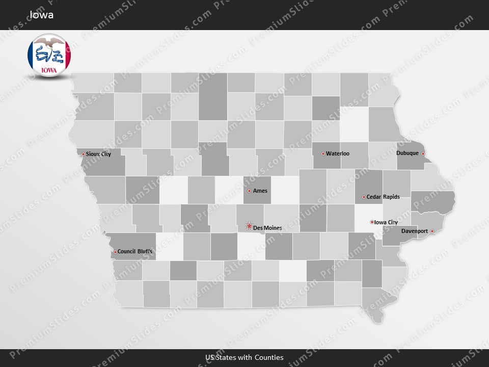 Iowa County Map Template for PowerPoint