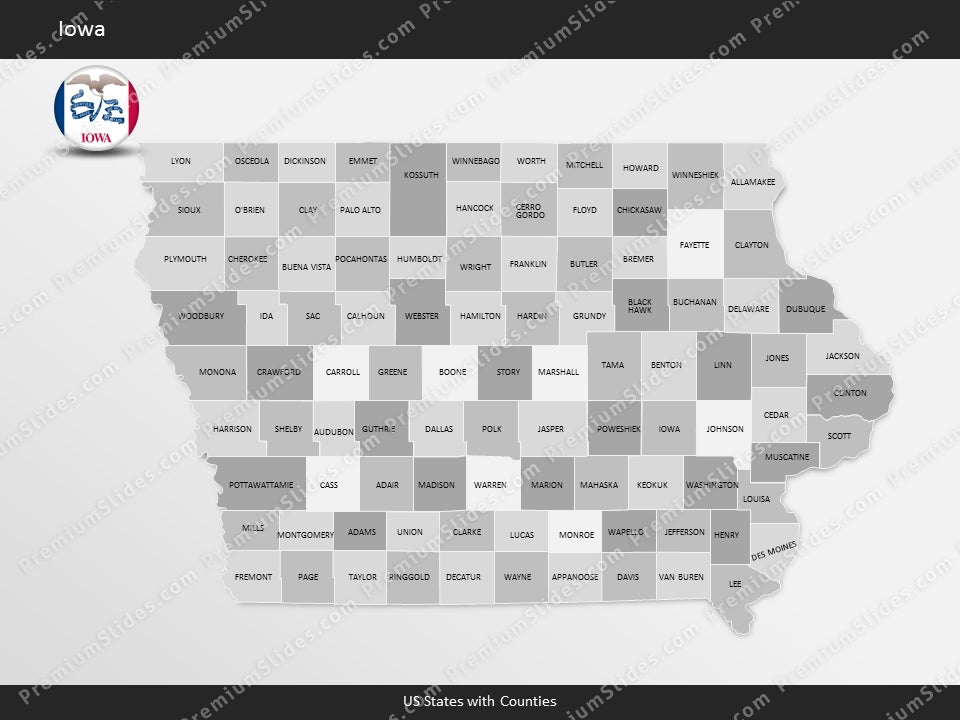 Iowa County Map Template for PowerPoint