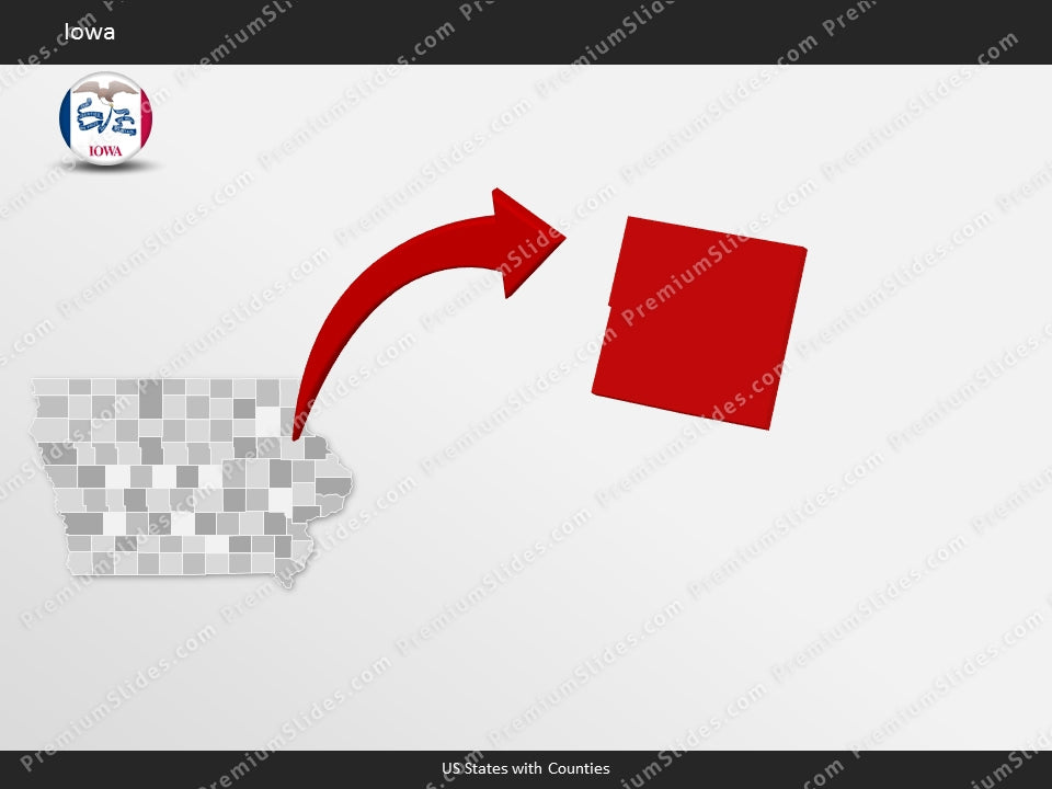 Iowa County Map Template for PowerPoint
