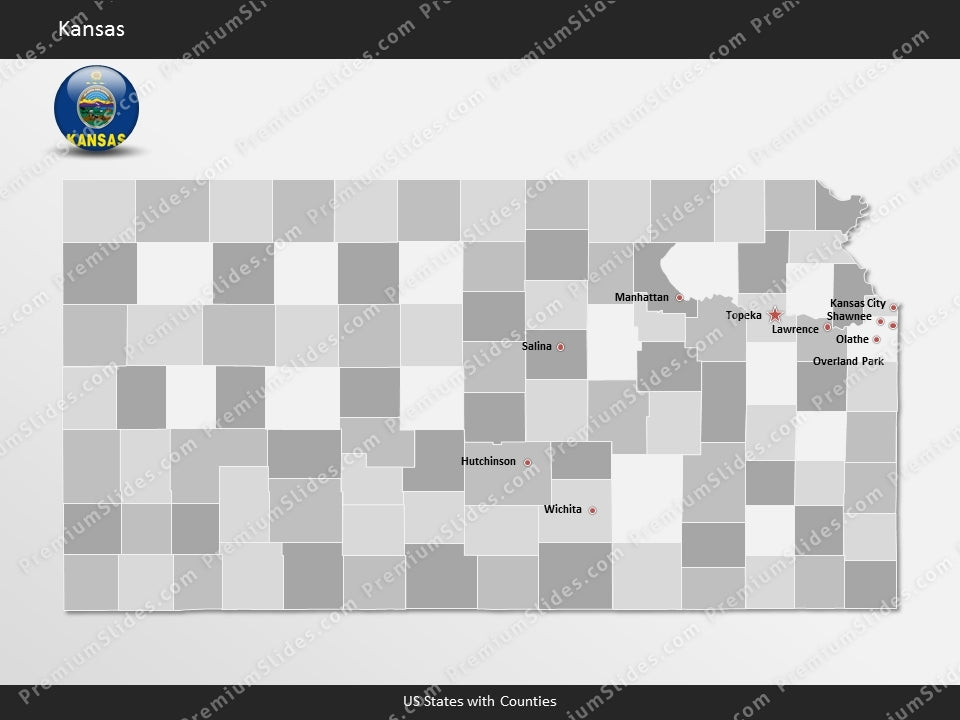 Kansas County Map Template for PowerPoint
