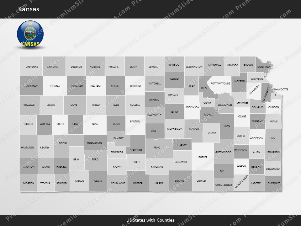 Kansas County Map Template for PowerPoint