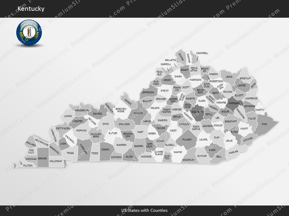 Kentucky County Map Template for PowerPoint
