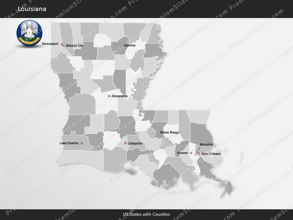 Louisiana County Map Template for PowerPoint