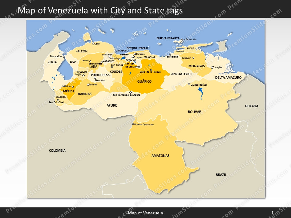 Venezuela Map - Editable Map of Venezuela - Template for PowerPoint