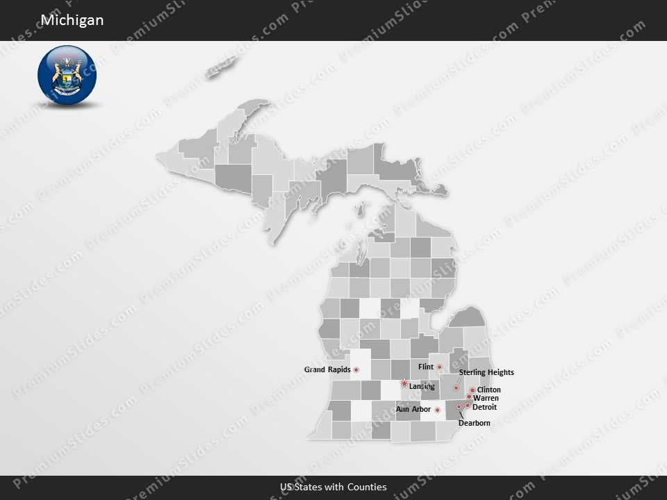 Michigan County Map Template for PowerPoint