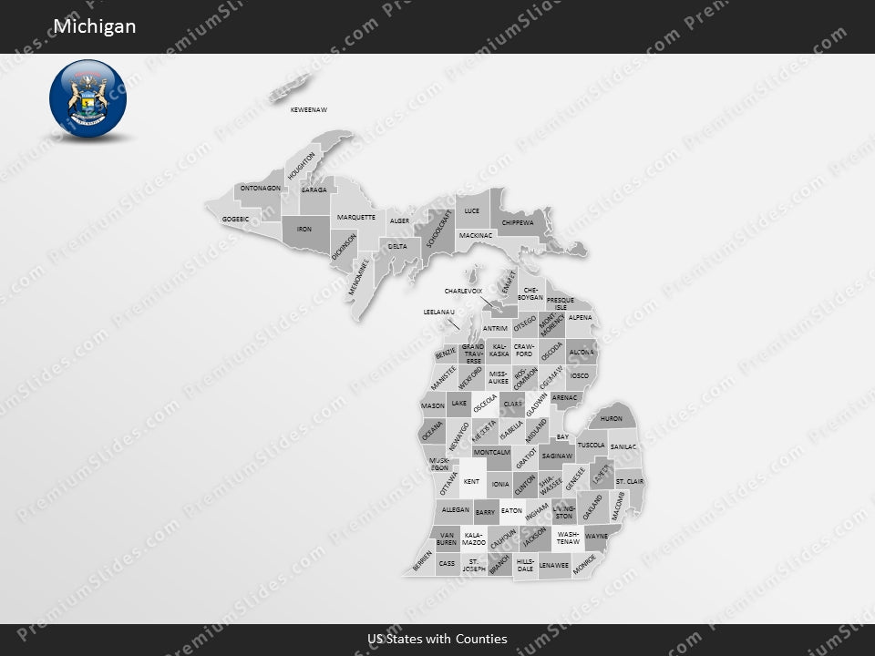 Michigan County Map Template for PowerPoint
