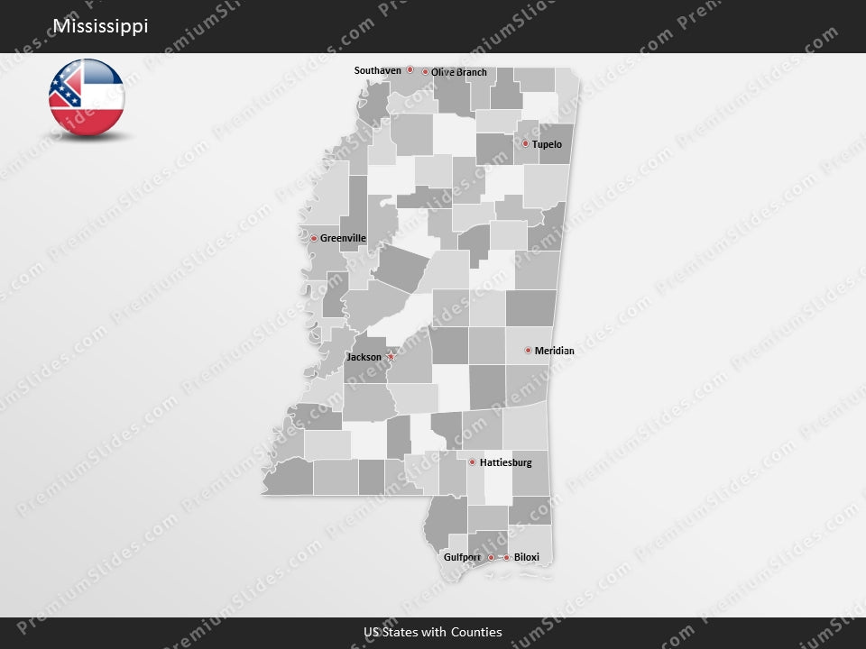 Mississippi County Map Template for PowerPoint