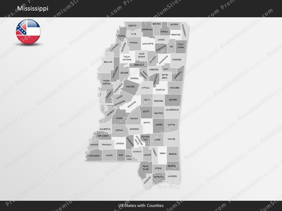 Mississippi County Map Template for PowerPoint