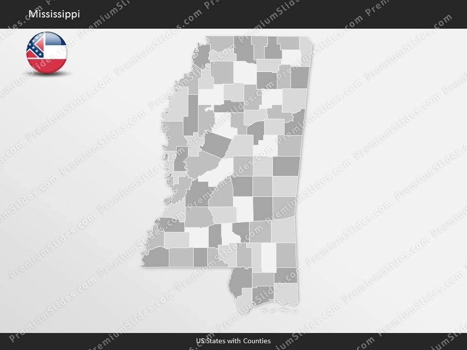 Mississippi County Map Template for PowerPoint