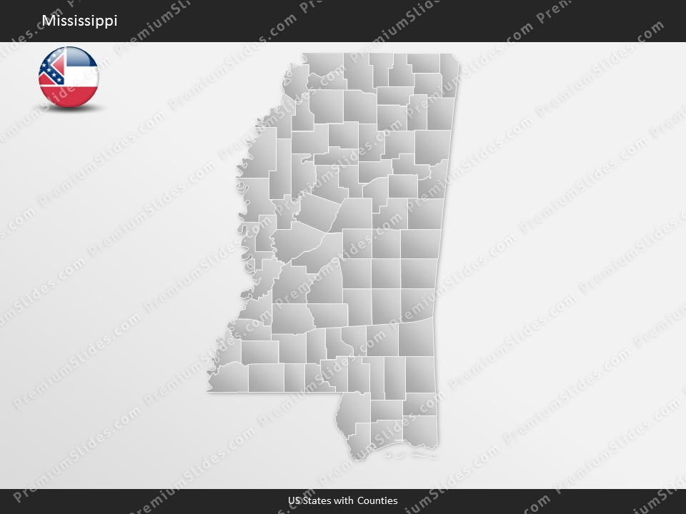 Mississippi County Map Template for PowerPoint