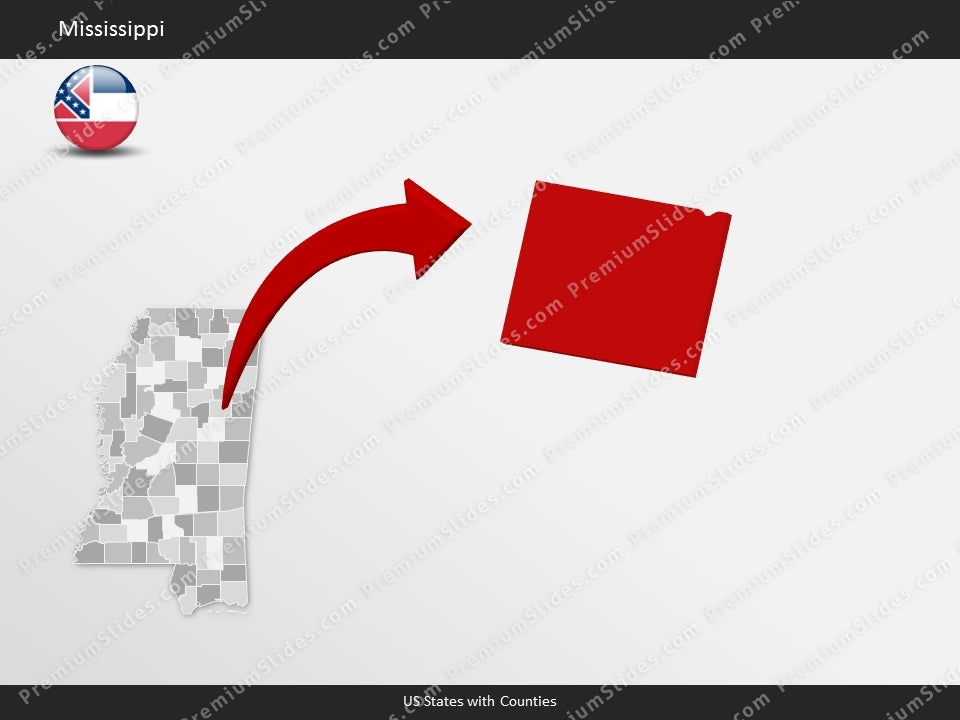 Mississippi County Map Template for PowerPoint