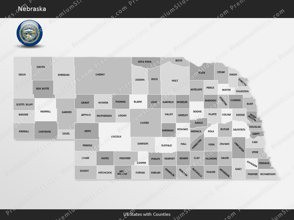 Nebraska County Map Template for PowerPoint