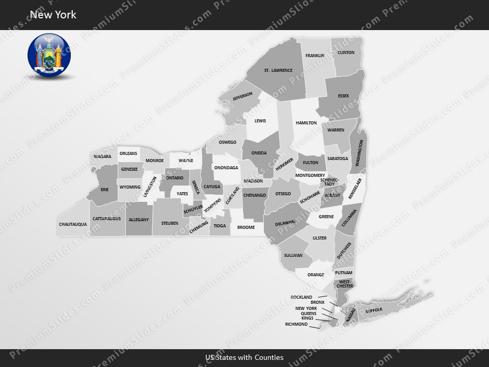 New York County Map Template for PowerPoint