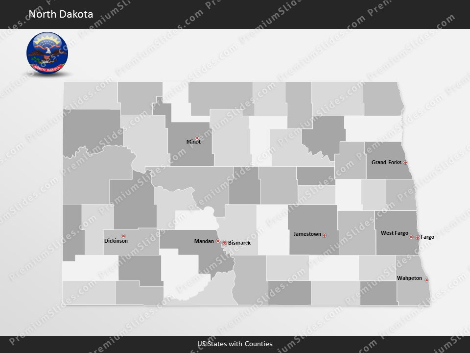 North Dakota County Map Template for PowerPoint