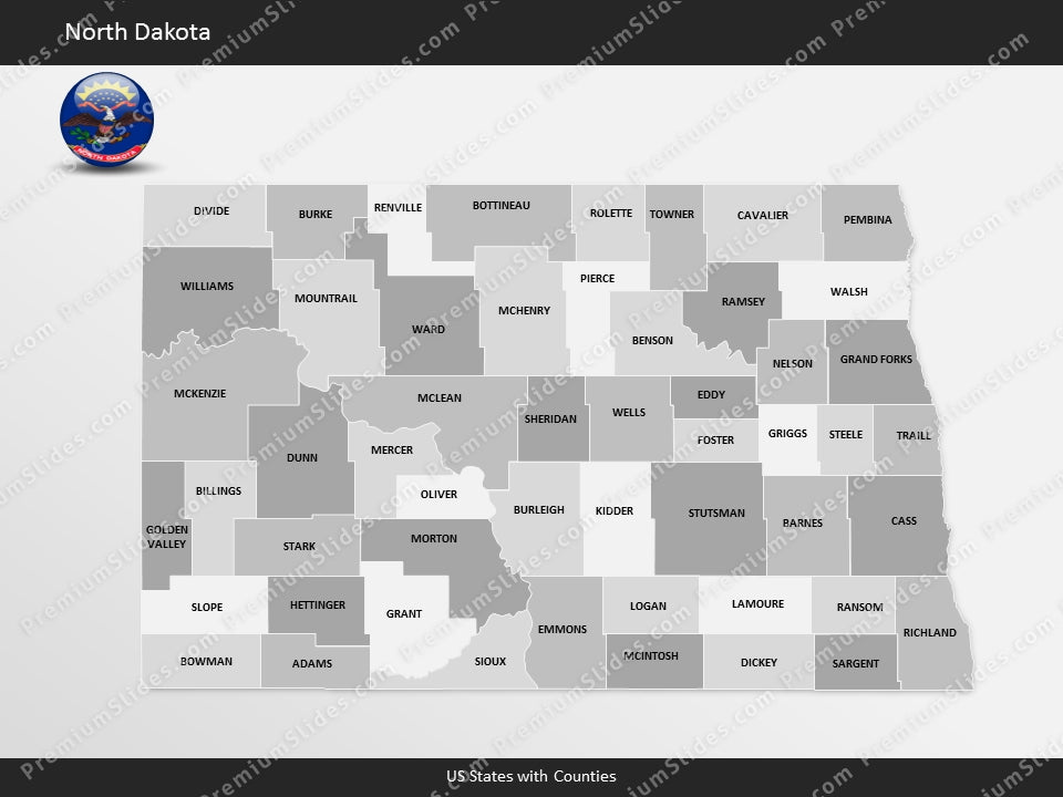 North Dakota County Map Template for PowerPoint