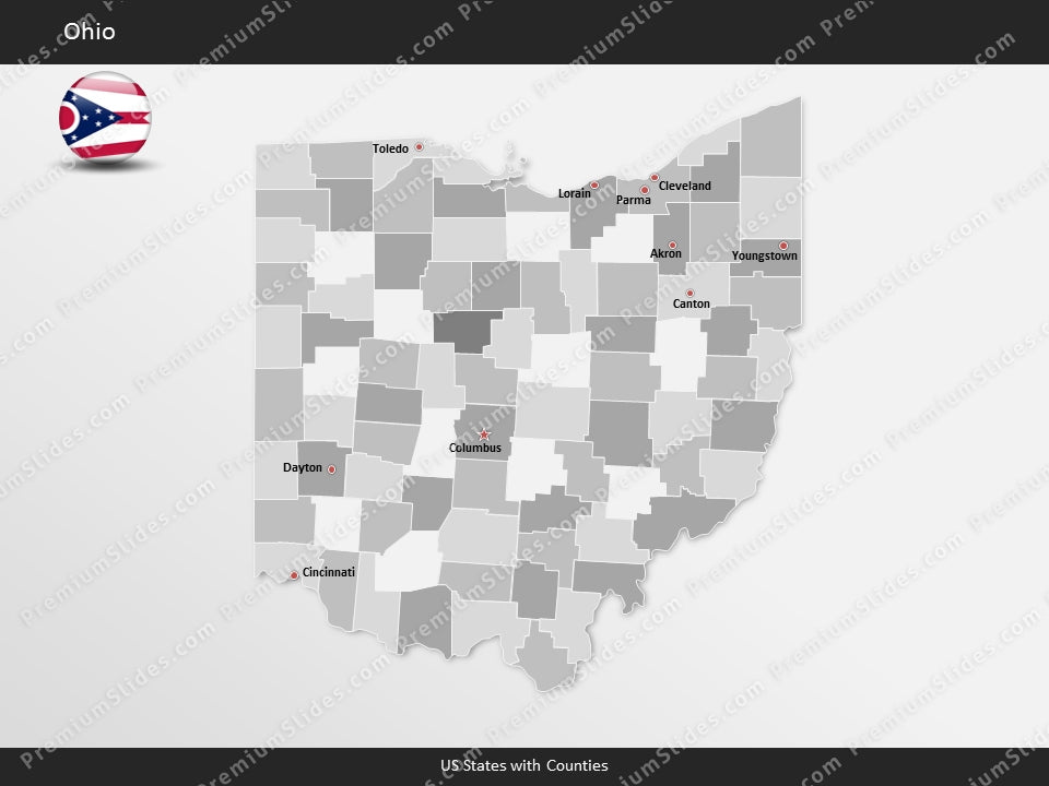 Ohio County Map Template for PowerPoint