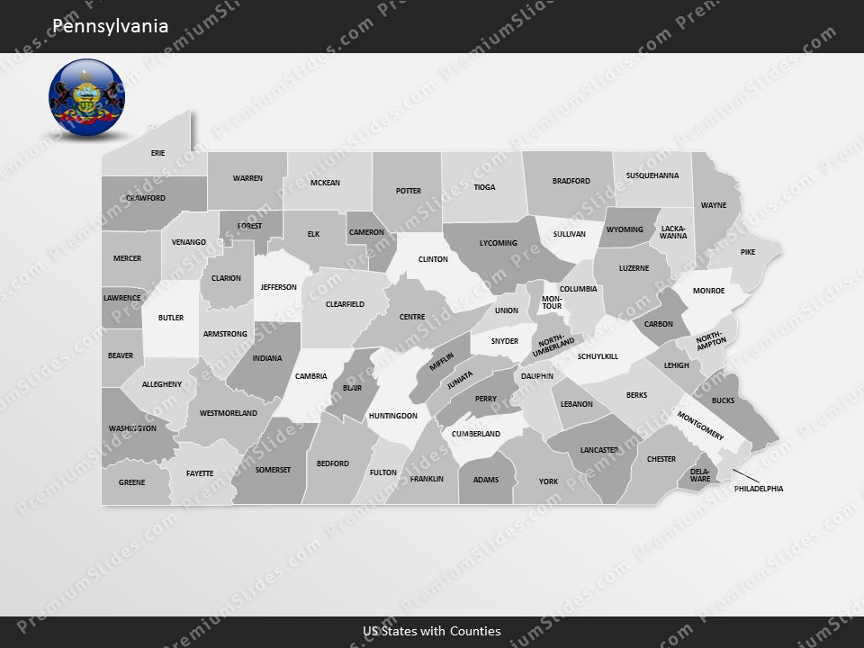 Pennsylvania County Map Template for PowerPoint