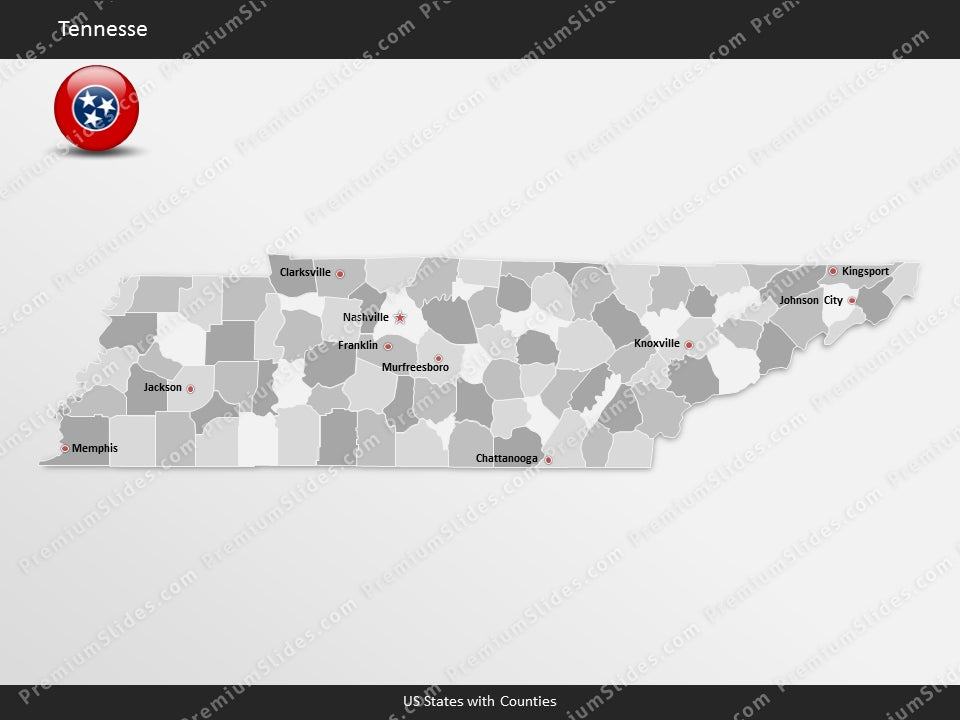 Tennessee County Map Template for PowerPoint