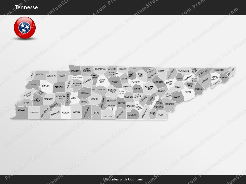 Tennessee County Map Template for PowerPoint