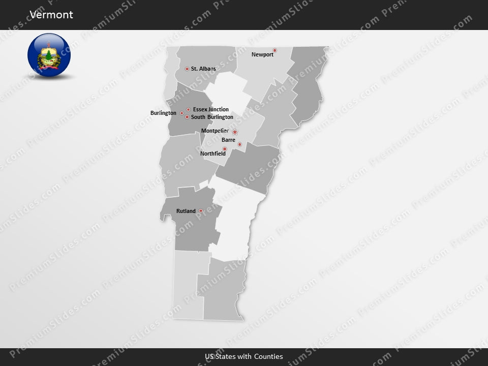 Vermont County Map Template for PowerPoint
