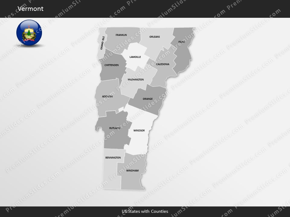 Vermont County Map Template for PowerPoint