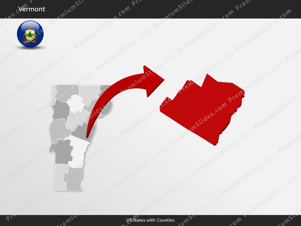 Vermont County Map Template for PowerPoint