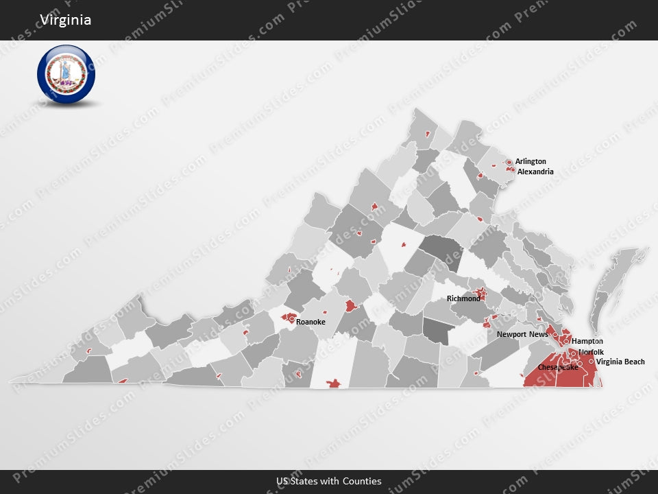 Virginia County Map Template for PowerPoint