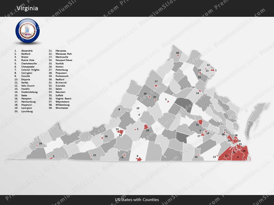 Virginia County Map Template for PowerPoint