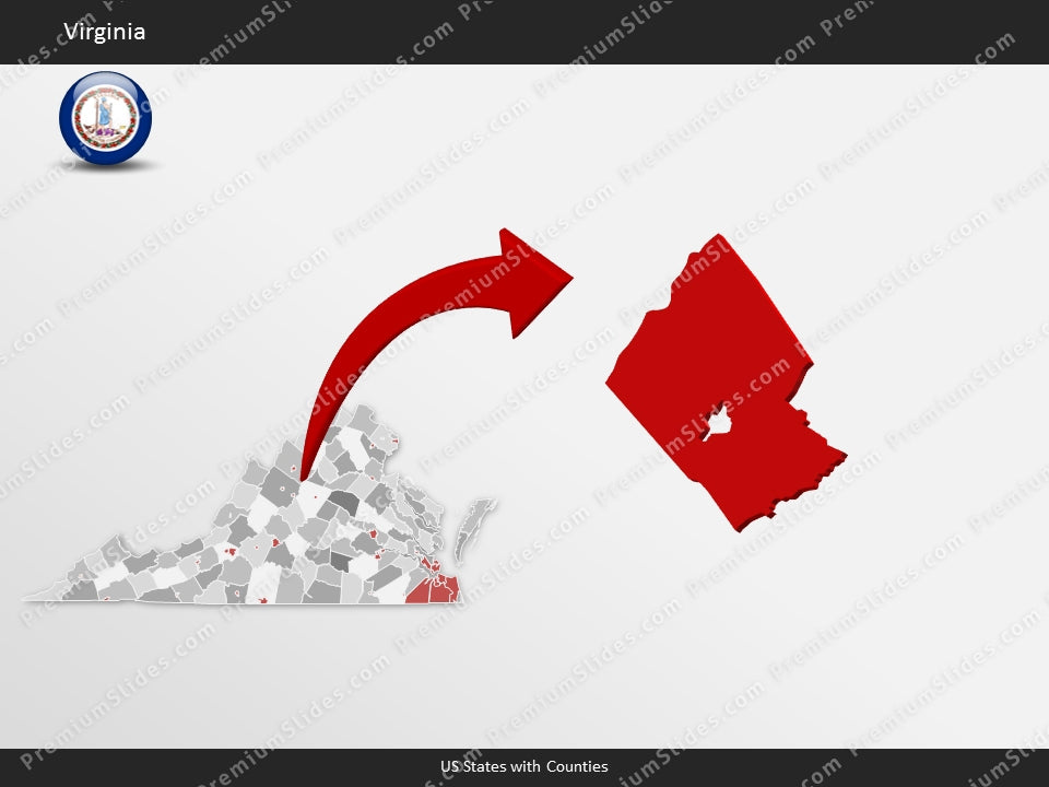Virginia County Map Template for PowerPoint