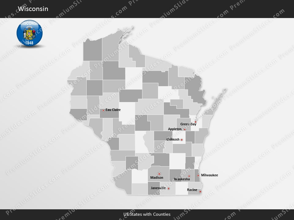 Wisconsin County Map Template for PowerPoint