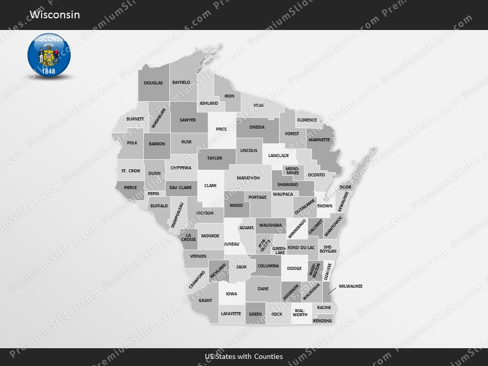 Wisconsin County Map Template for PowerPoint
