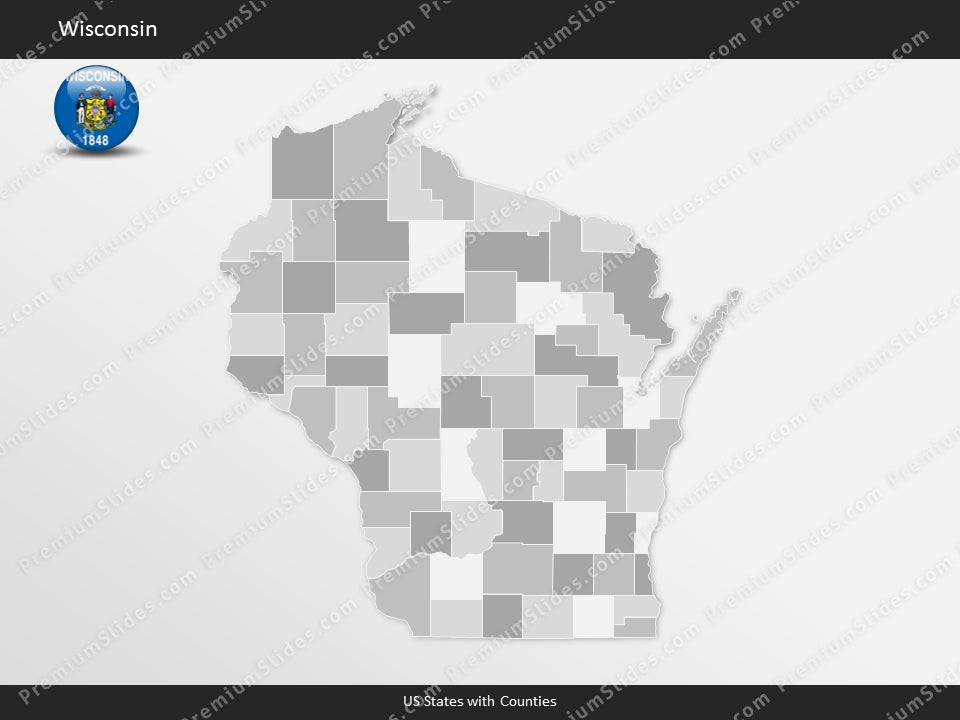 Wisconsin County Map Template for PowerPoint