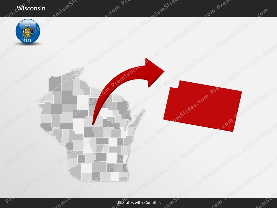 Wisconsin County Map Template for PowerPoint
