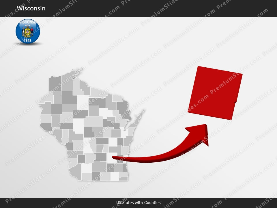 Wisconsin County Map Template for PowerPoint