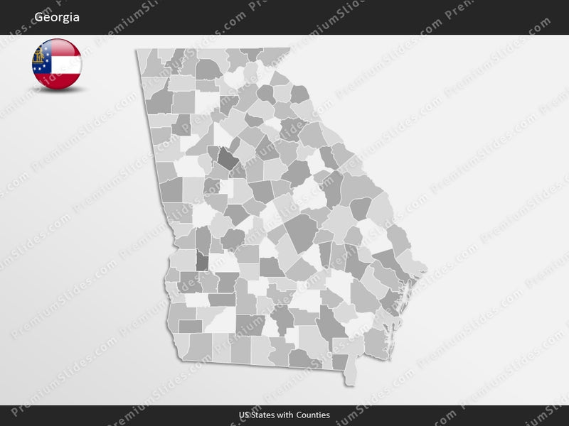 US State Georgia County Map Template for Microsoft PowerPoint ...